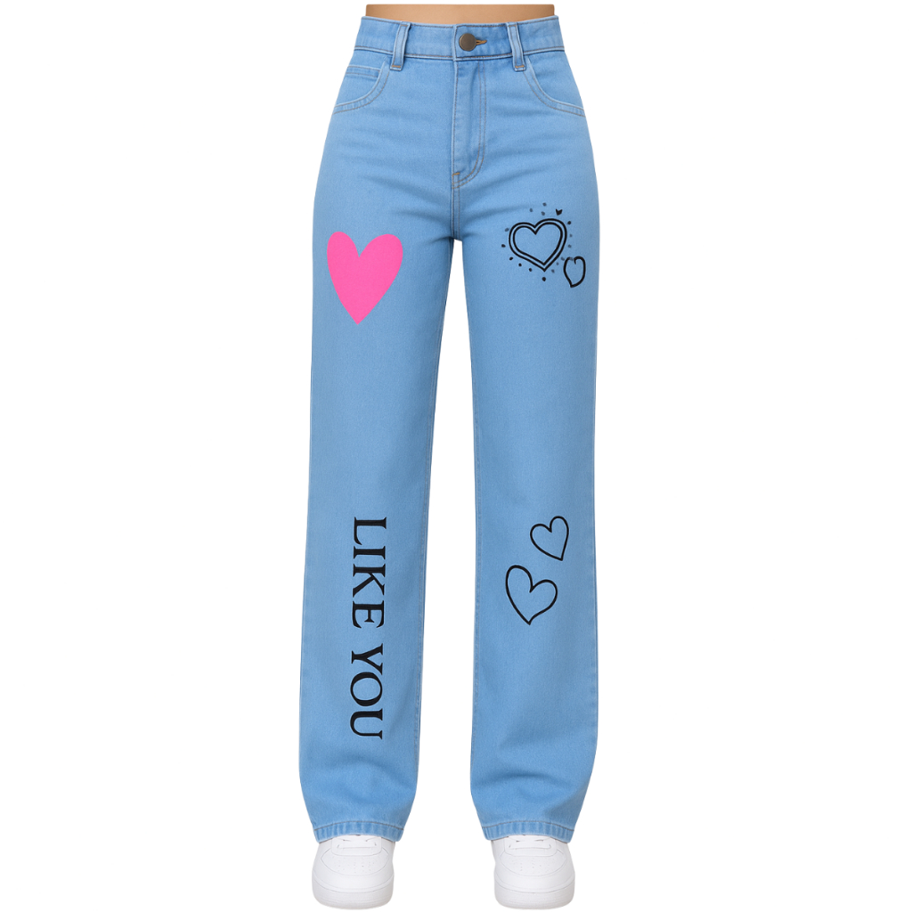 Calça wide leg jeans infanti juvenil estampada c