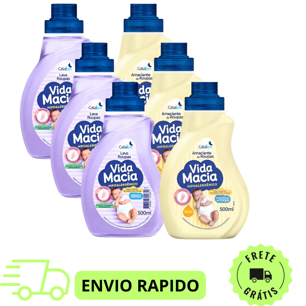 Sabão Liquido Vida Macia 3x500ml + Amaciante Camo