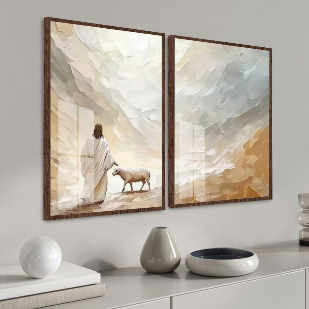 Quadro Moldura Vidro Kit 2 Peças Grandes Religios