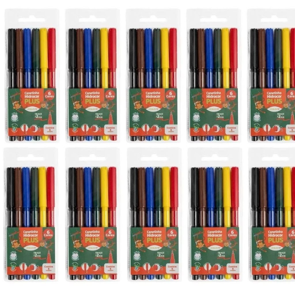 Kit 12 Hidrocor Lavável 6 Cores Canetinha Plus Es