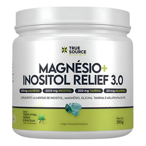 Magnésio + Inositol + Taurina + Glicina 3.0 True Source Sabor Capim Limão Hortelã E Erva Doce 350gr