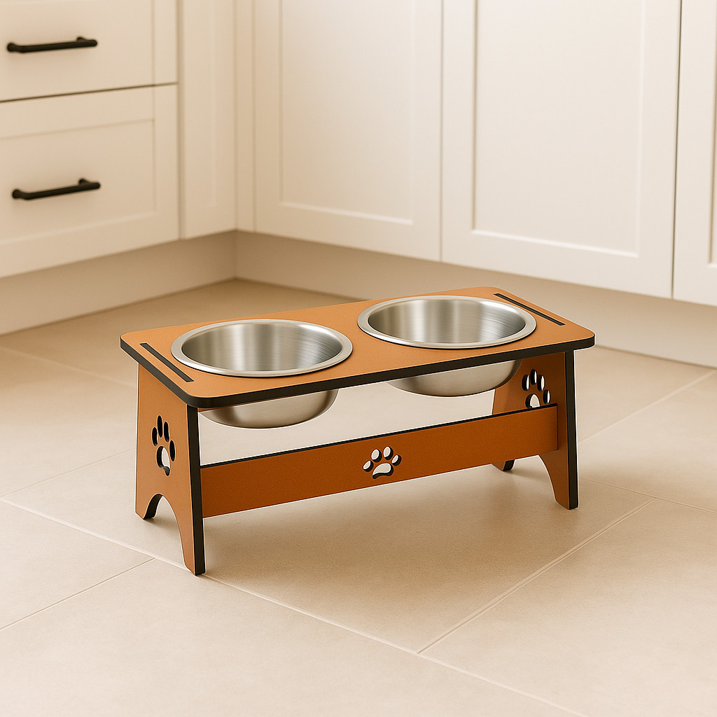 Comedouro Duplo Alumínio Pet Base Mdf Pote Alimen