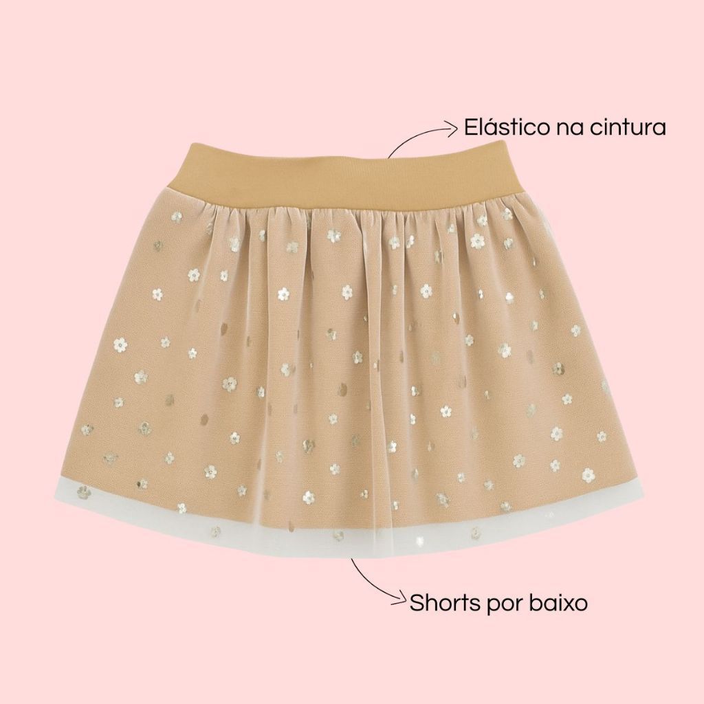 Saia Estilo Tutu Menina Infantil Verão Cotton Con