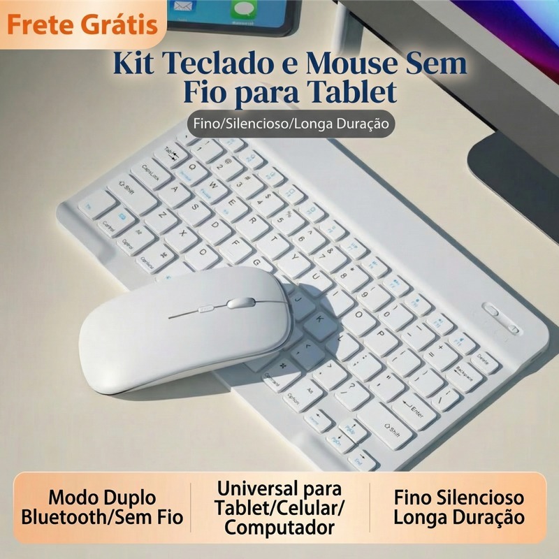 KIT Keyboard e Mouse Wireless Bluetooth Portátil