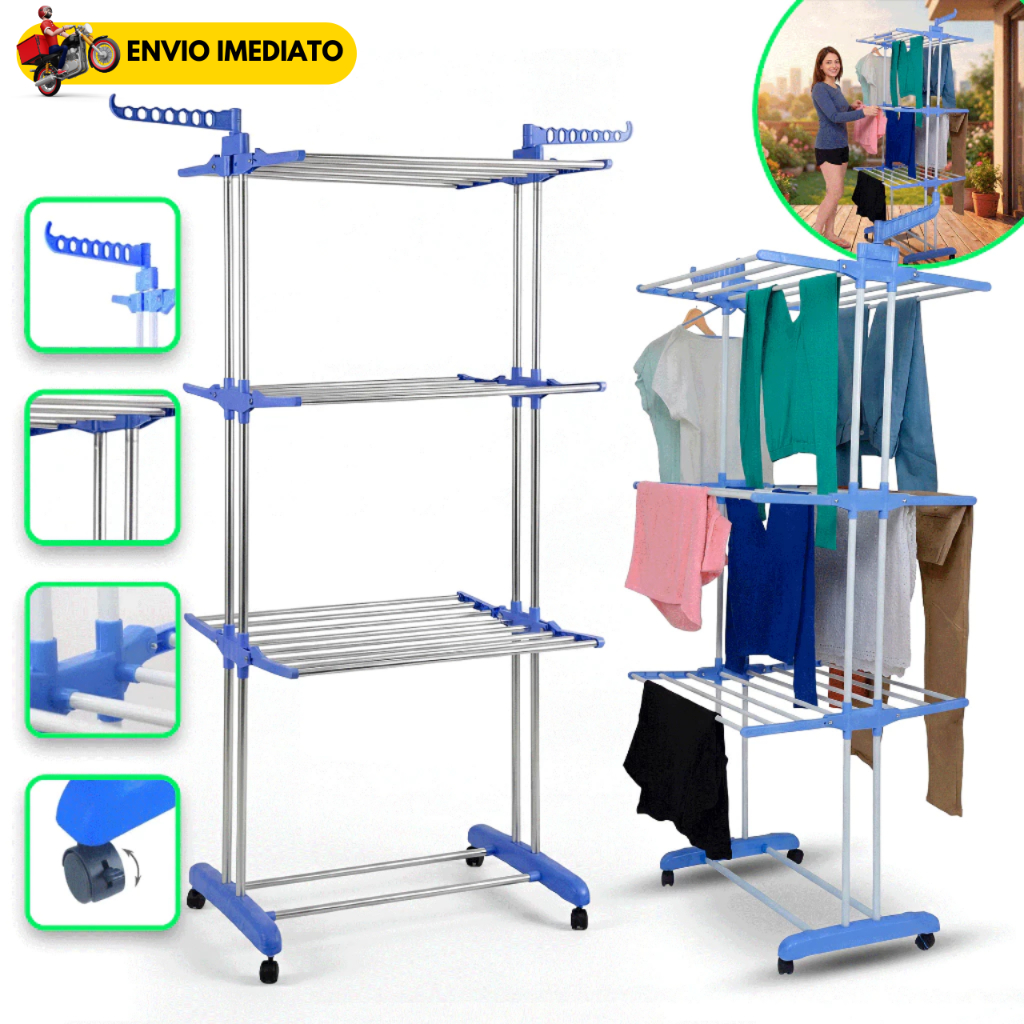 Varal De Chão Roupa Calcinha Prateleiras Torre 3 