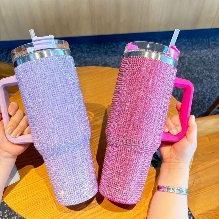Copo Térmico 1200ml Com Strass Brilhante Com Alç