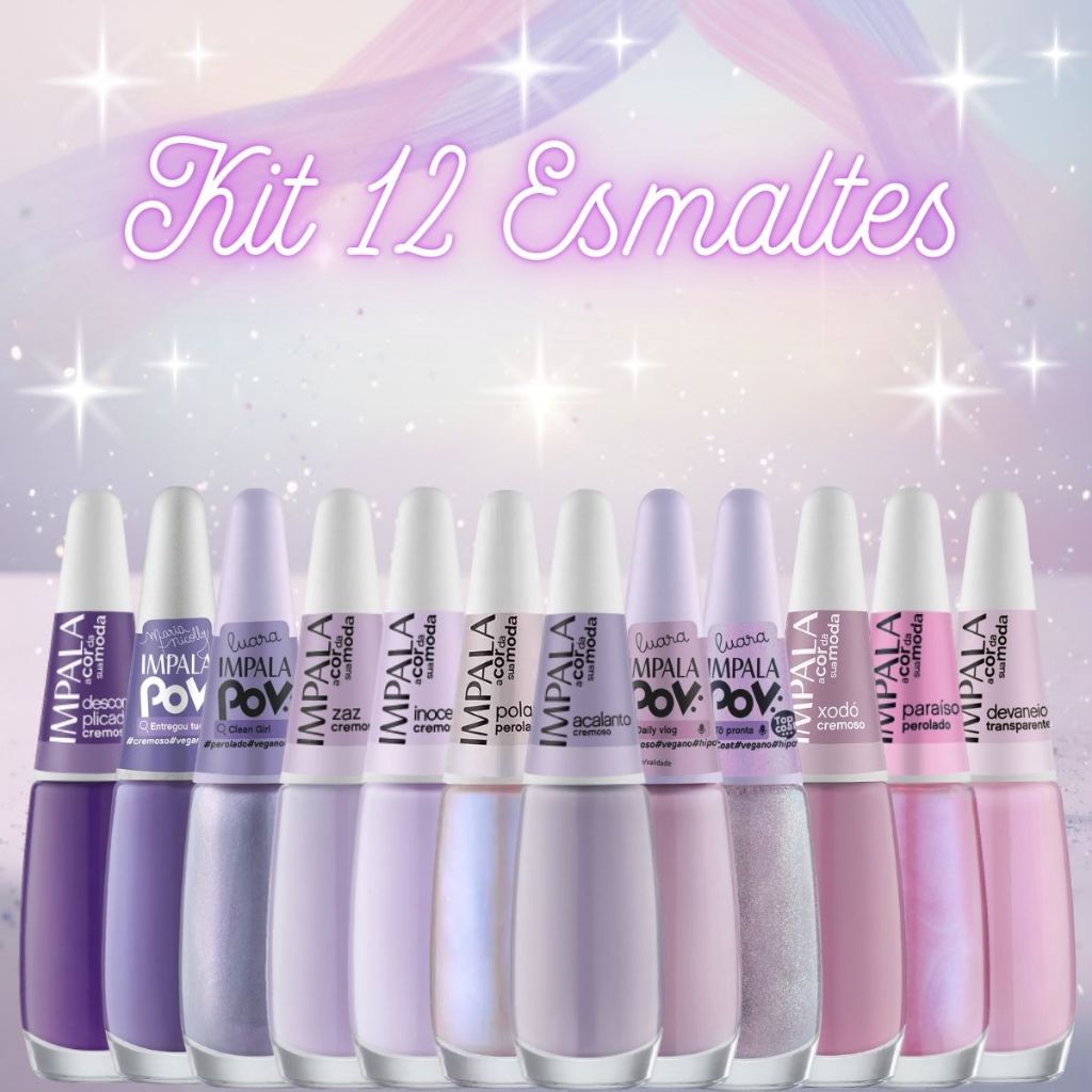 Kit 12 Esmaltes Impla Cremosos Perolado Glitter Li