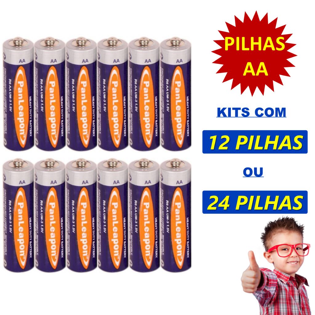 Pilha Comum AA Kits com 12 ou 24 Unidades Premium