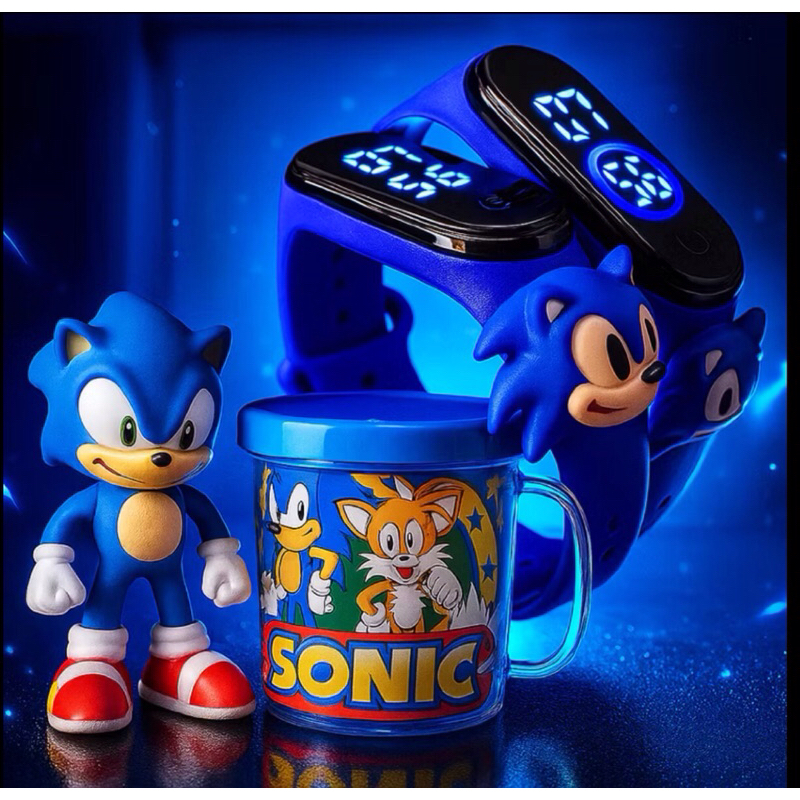 Kit Boneco do Sonic + Relógio + Caneca