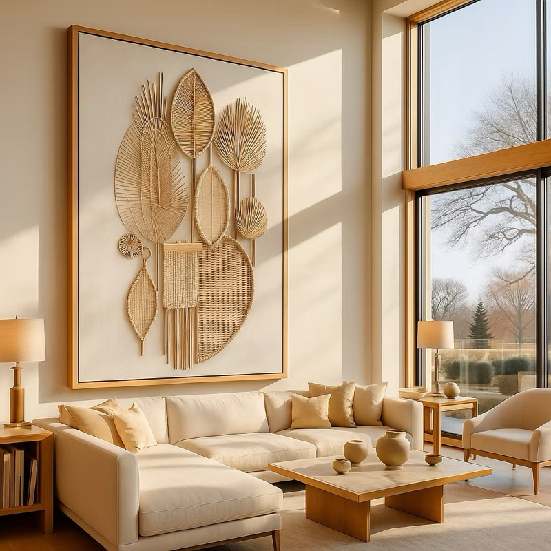 Quadro Decorativo Sala Folhagem Bege Gigante 1,10x