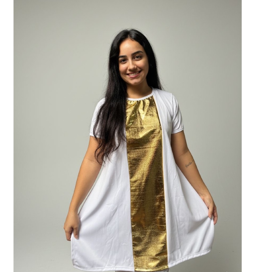 Bata Gospel de Dança Profética Feminina Branca c