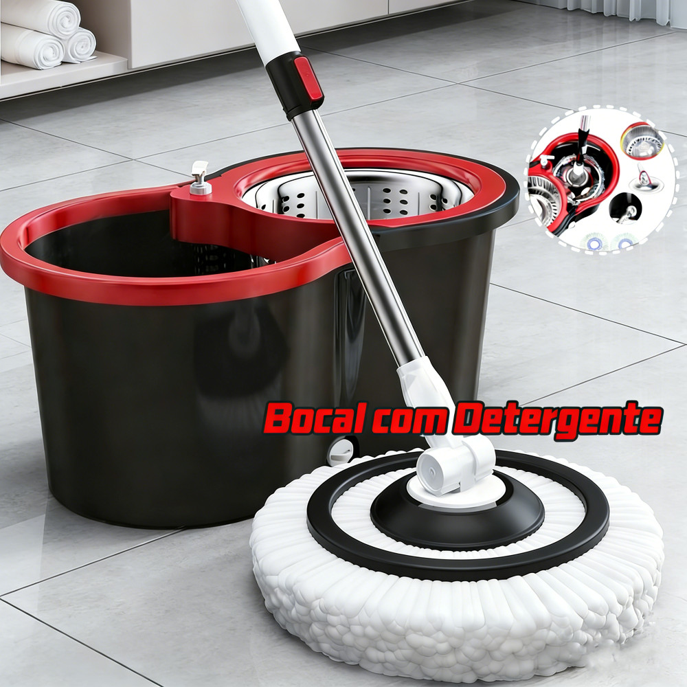 140cm Mop Inox Giratório : 2 Refils + 14 L Balde 