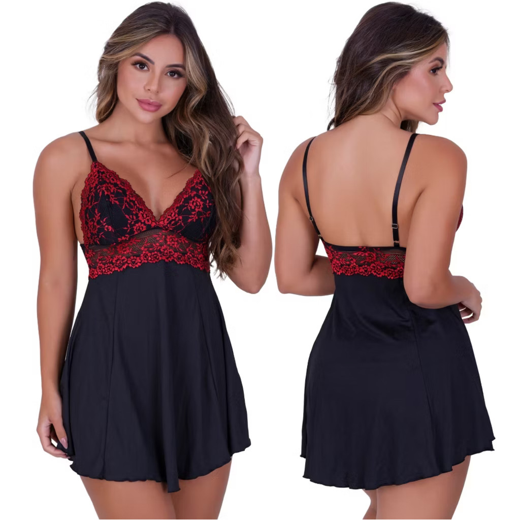 Camisola Renda Bicolor em Suede Feminina  sem Bojo