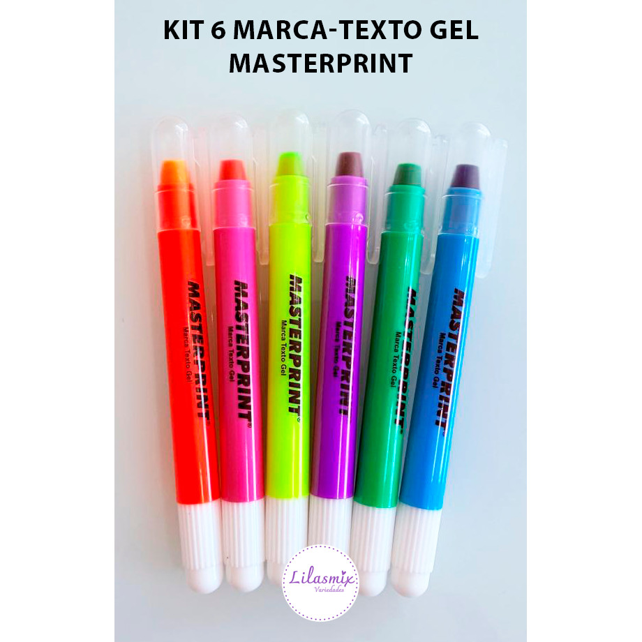 Kit 6 Canetas Marca Texto em Gel Masterprint Não