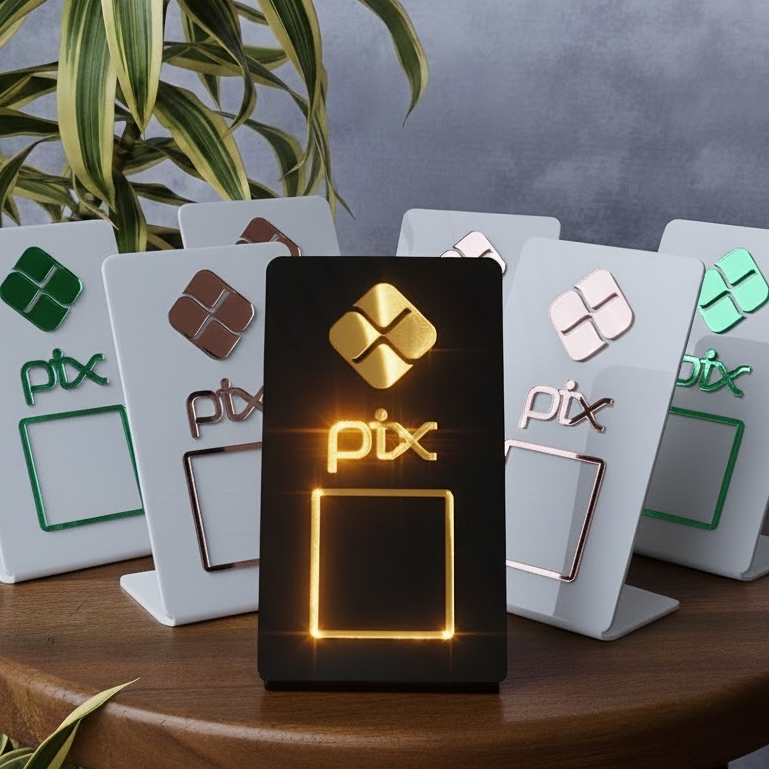 Placa PIX Acrílica QR Code Display de Mesa Pagame