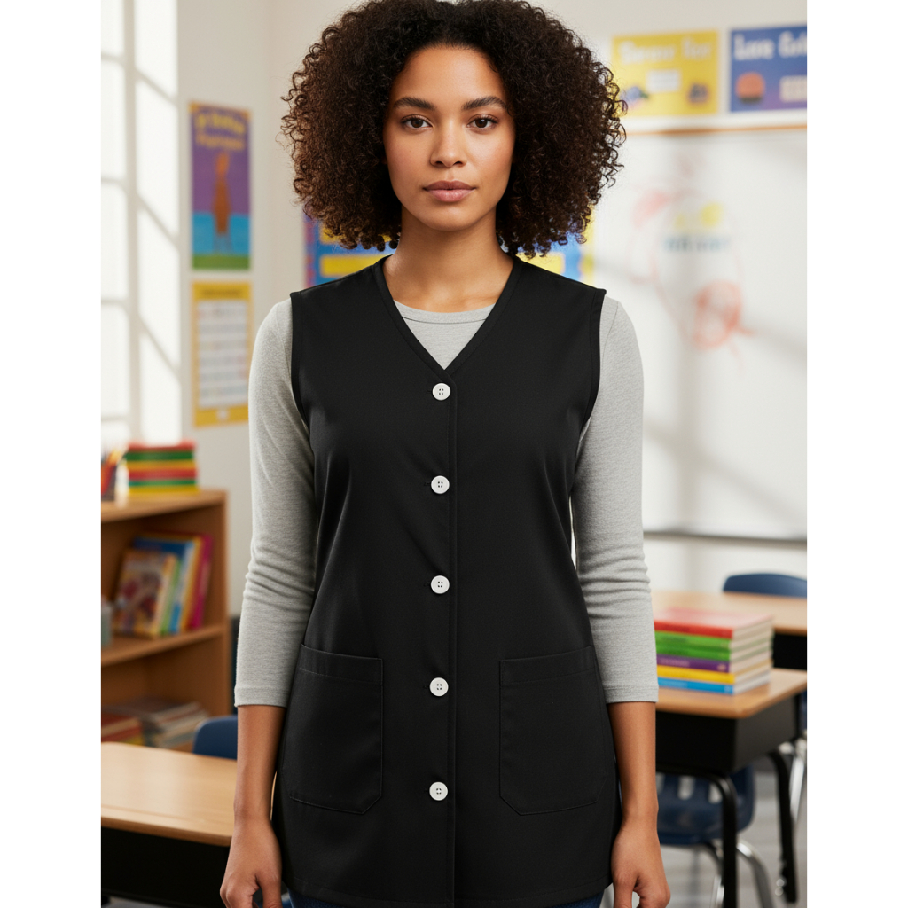 Jaleco Cavado Avental Feminino Sem Manga Professor