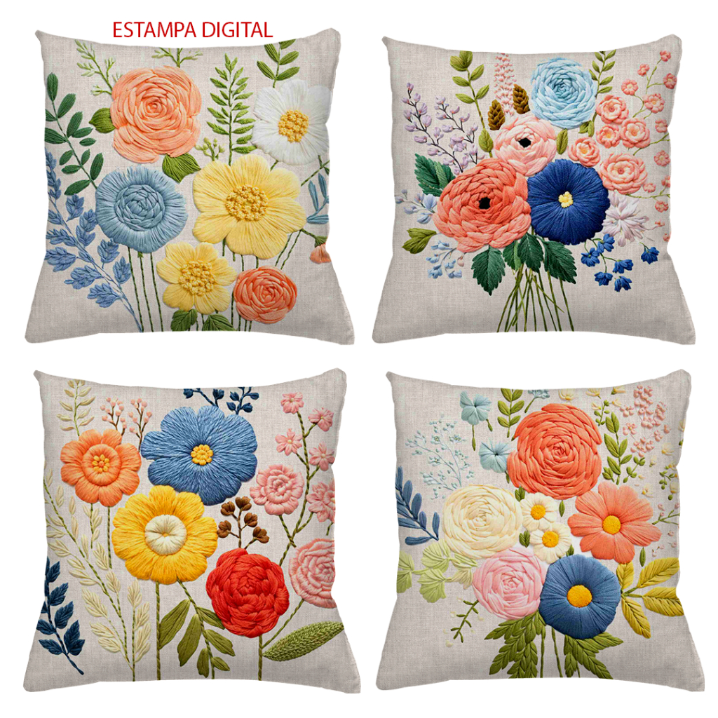 KIT 4 CAPAS DE ALMOFADAS FLORAL FLORES PRIMAVERA  