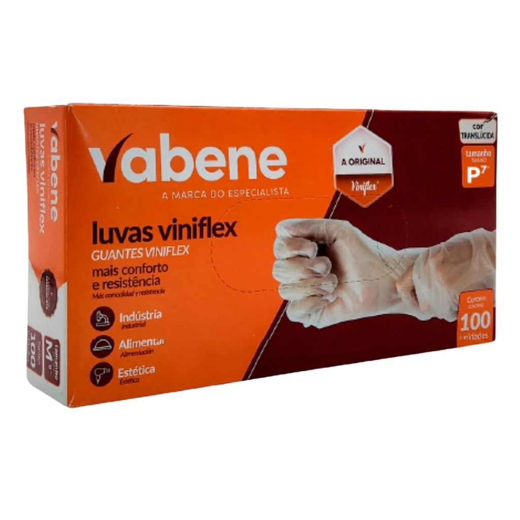 100un Luva Viniflex Transparente Sem Pó Descartá
