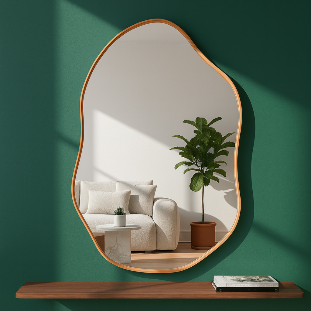 Espelho Orgânico 60×40 Couro Caramelo + Supo