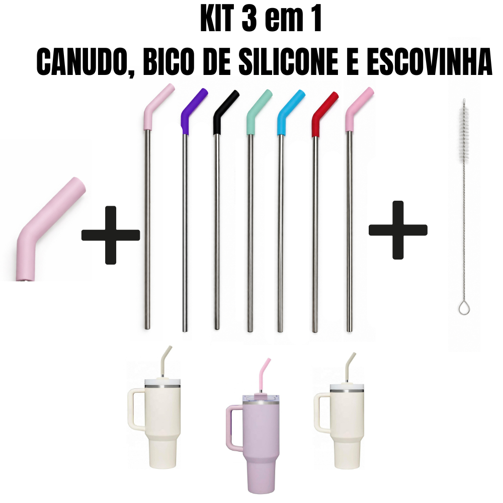 Kit Canudo Inox Reutilizável com Bico de Silicone