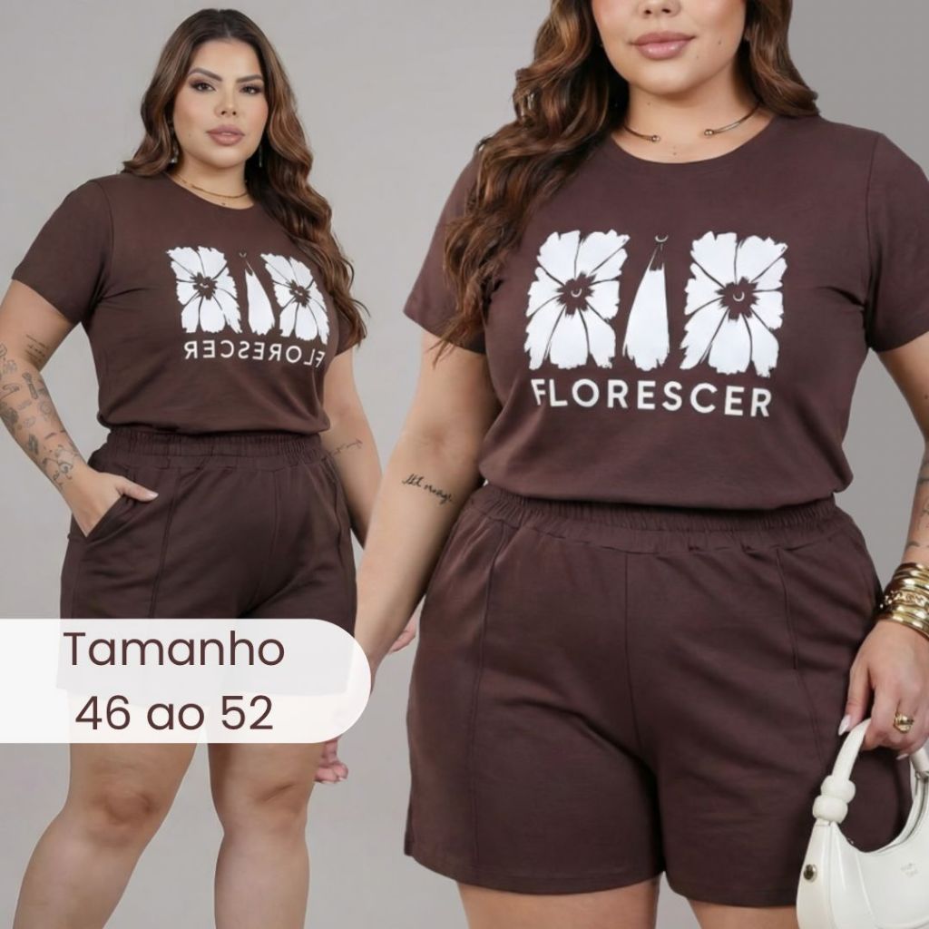 Conjunto  Feminino Plus Size com Blusa T-shirt e S