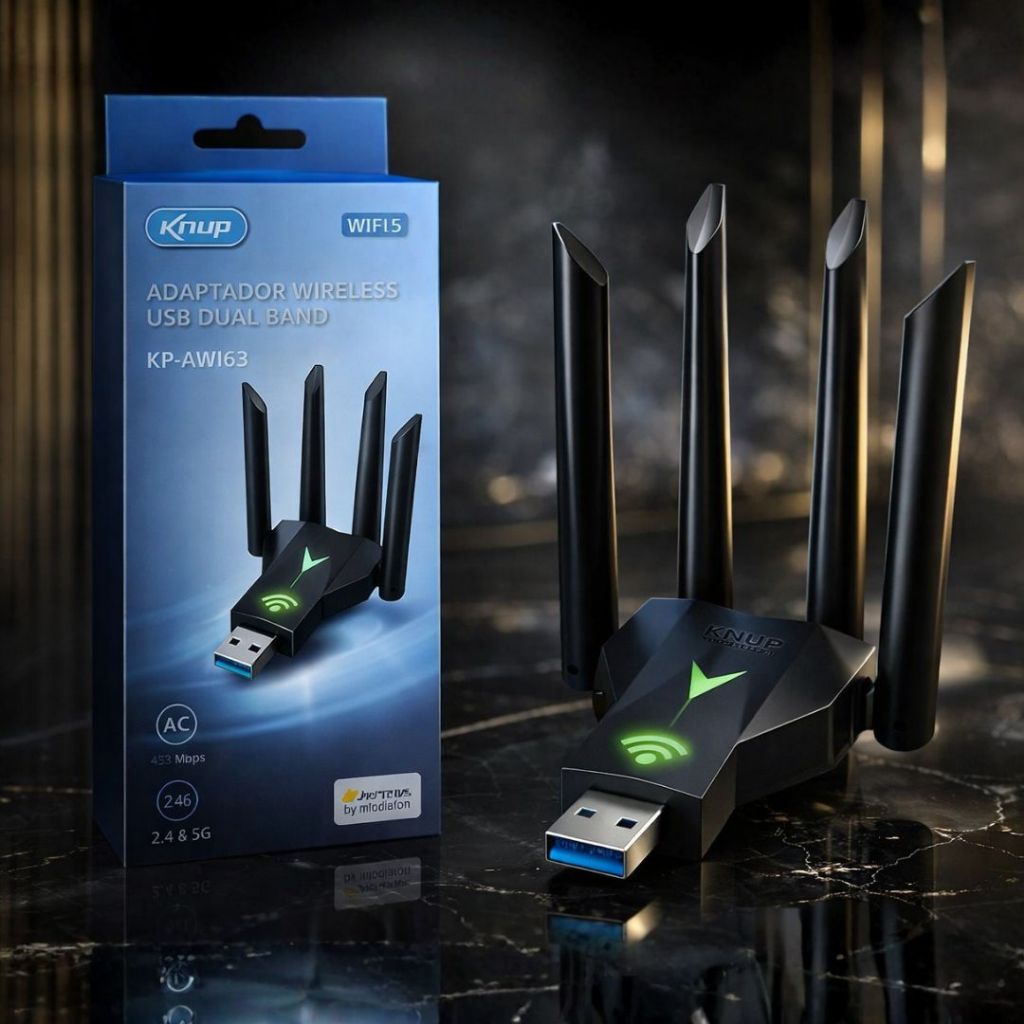 Adaptador Wi-Fi USB Dual Band Knup | 4 Antenas de 