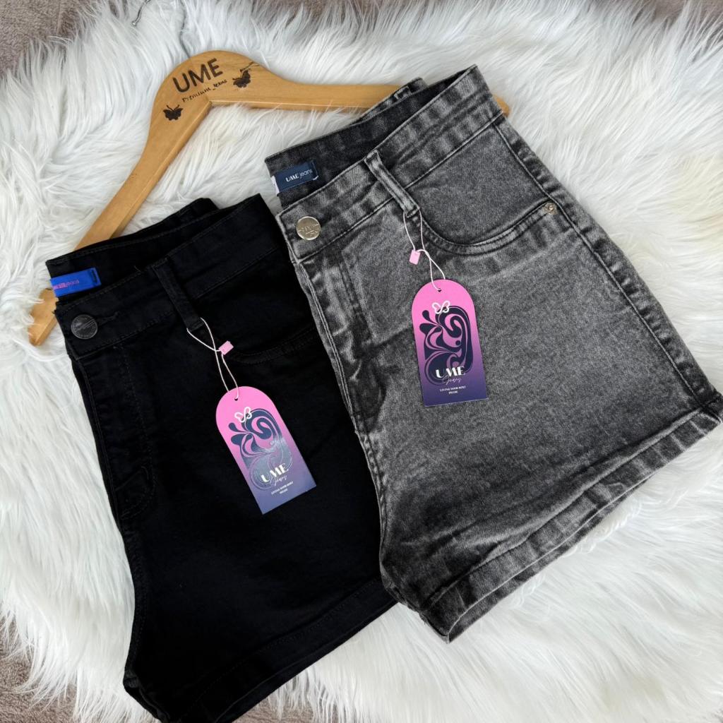 Kit 2 shorts femininos jeans preto+marmorizado lev