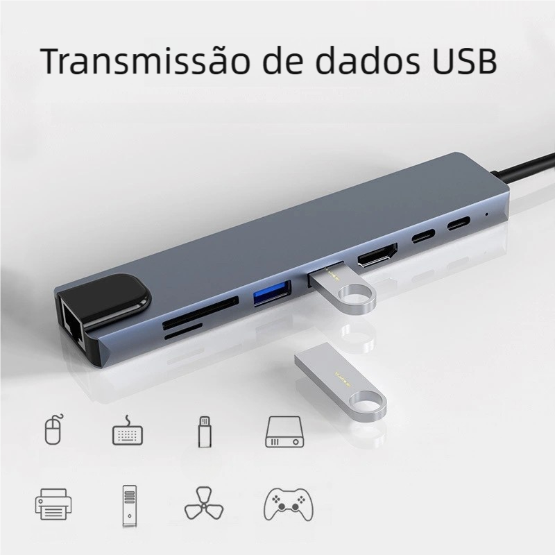 Hub OTG Tipo C 8 em 1 – Transferência Rápi