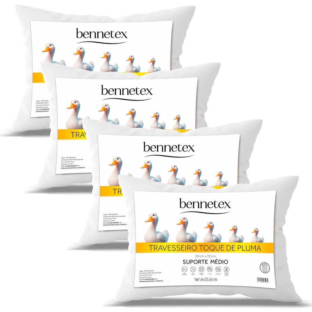 Kit 4 Travesseiro Pluma de Ganso Confortavel e Mac