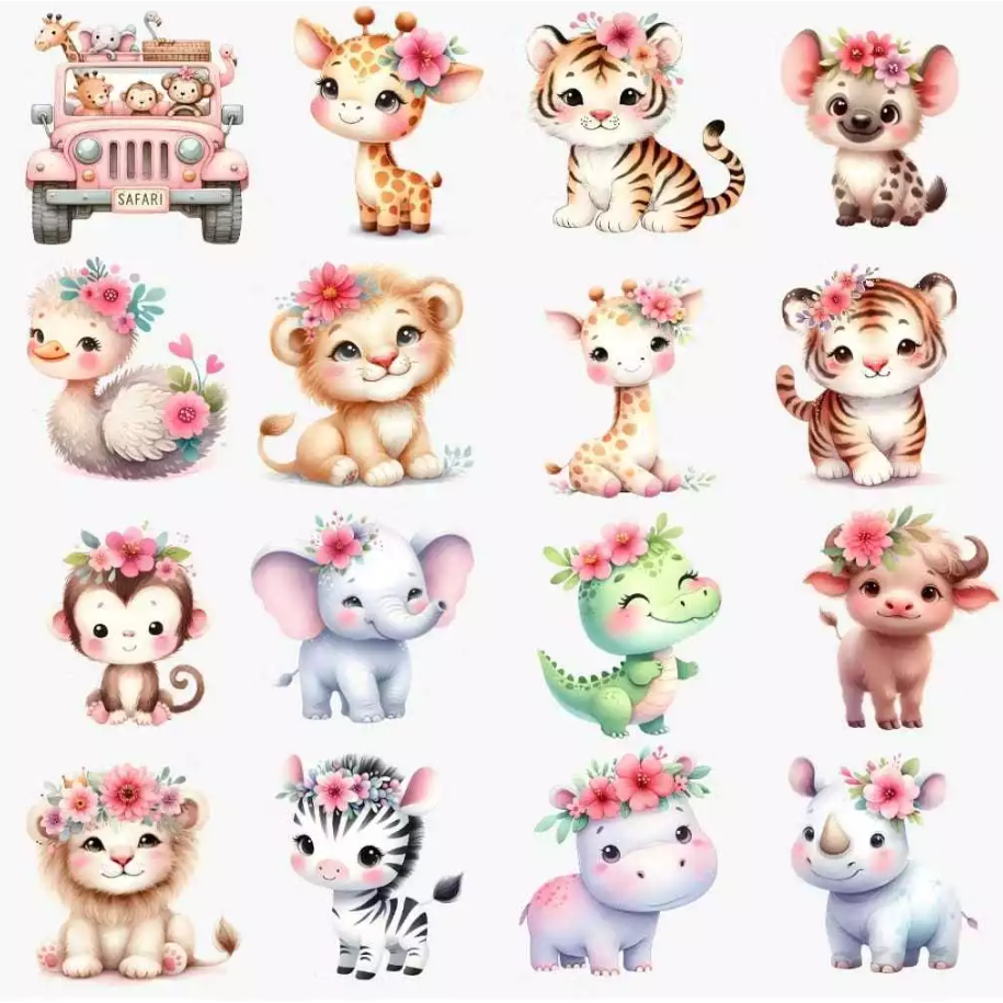 Kit DTF 16 Apliques Safari Termocolante Meninos E 