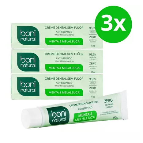 Kit 3 Creme Dental Boni Natural Menta e Melaleuca 