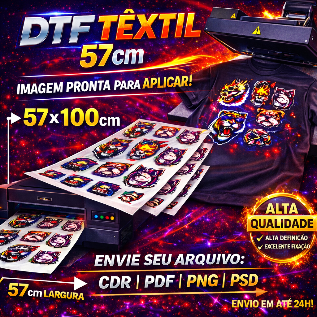 DTF Têxtil 57cm Impressão Profissional  Pronto p