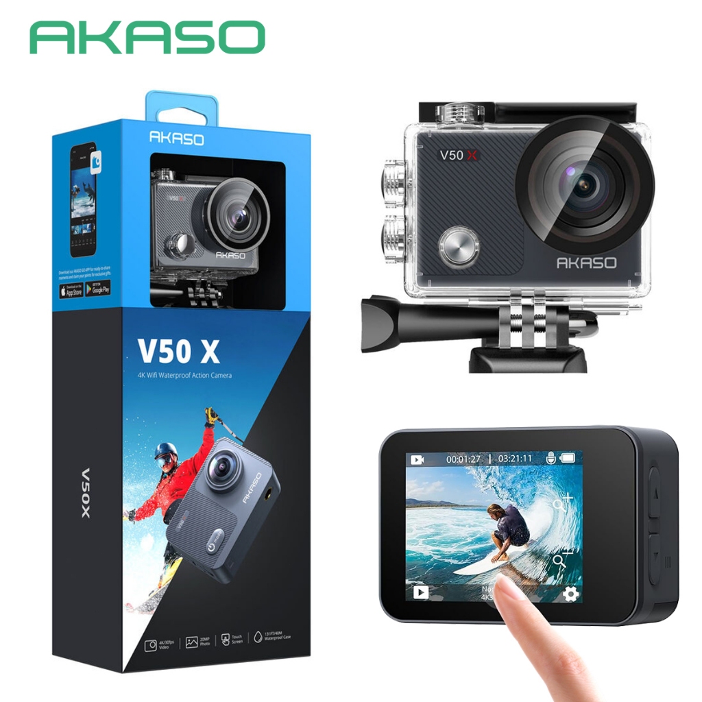Câmera de Ação AKASO V50X 4K 30fps, Tela Tátil