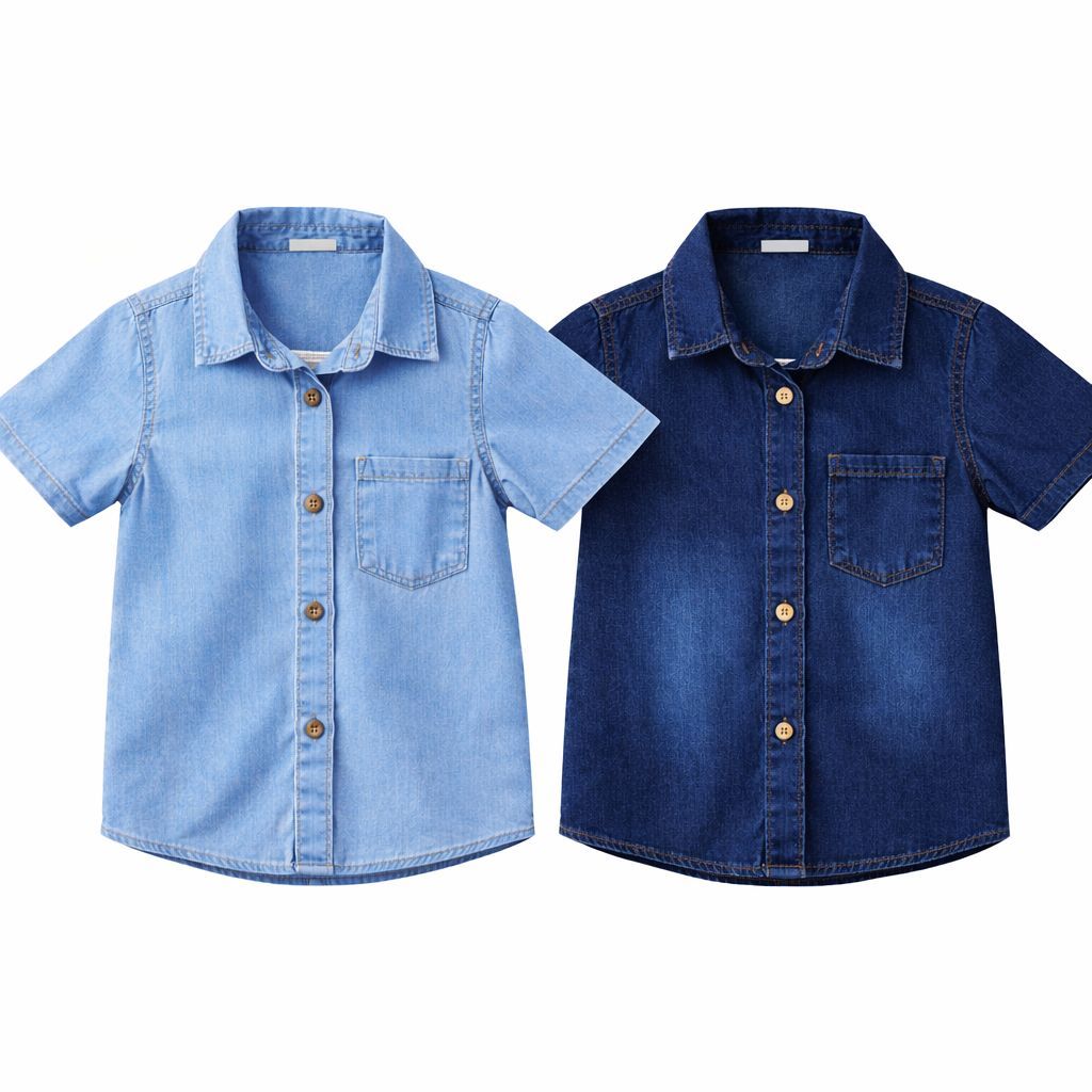 Camisa Jeans Infantil Premium Manga Curta | Confor