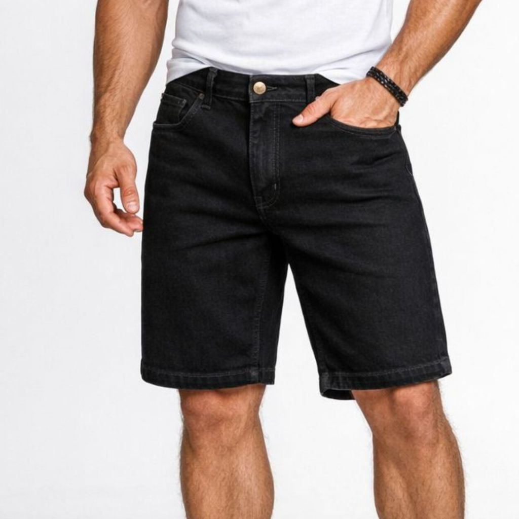 Bermuda Jeans Brim Masculina Sarja Conforto Casual