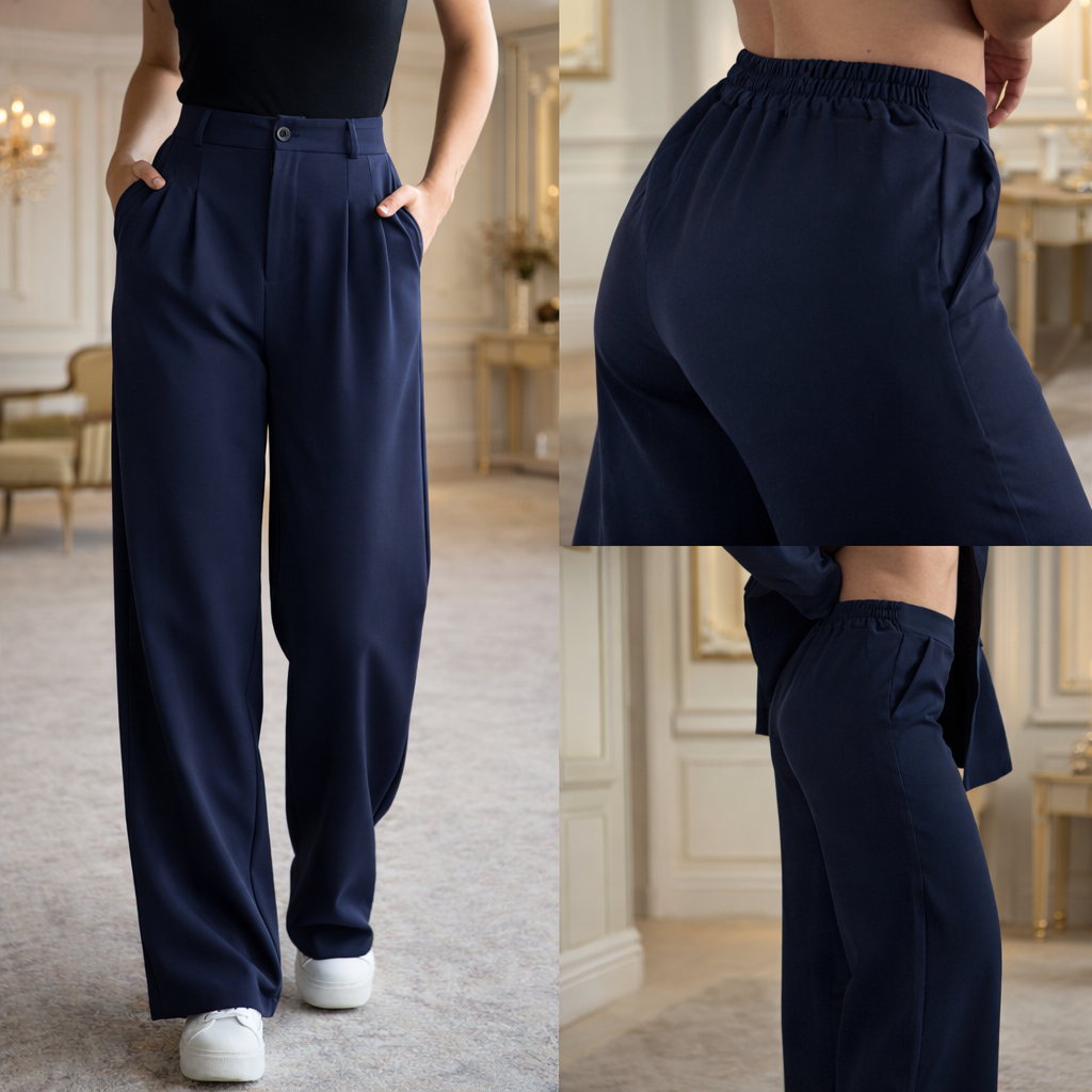 Calça Pantalona Alfaiataria Feminina COM ELÁSTIC