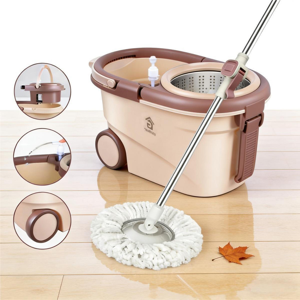 Mop Giratório Cesto Em Inox C/ Rodas e Alça Cabo