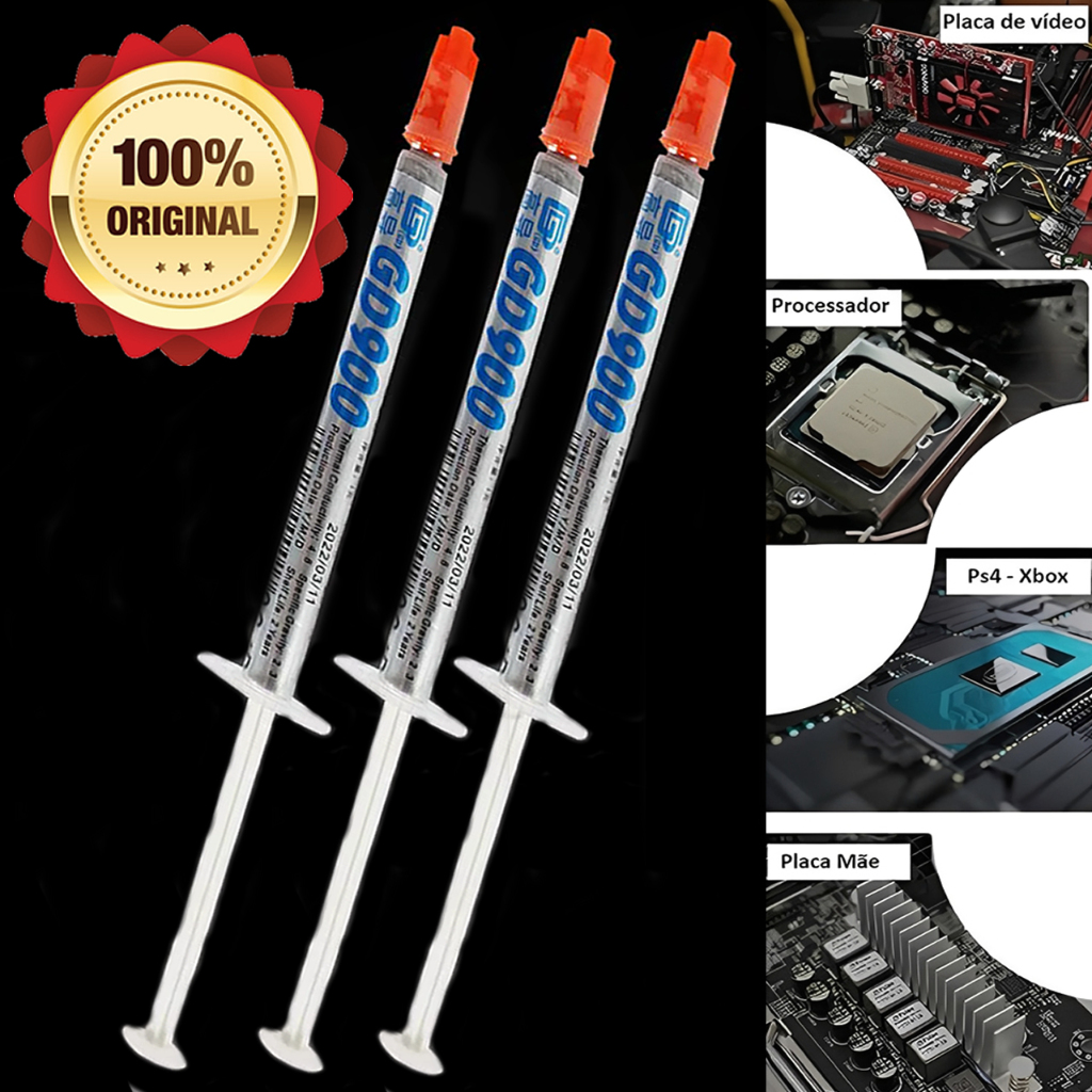 Kit 3/2/1 Pasta Térmica Prata GD900 Processador, 