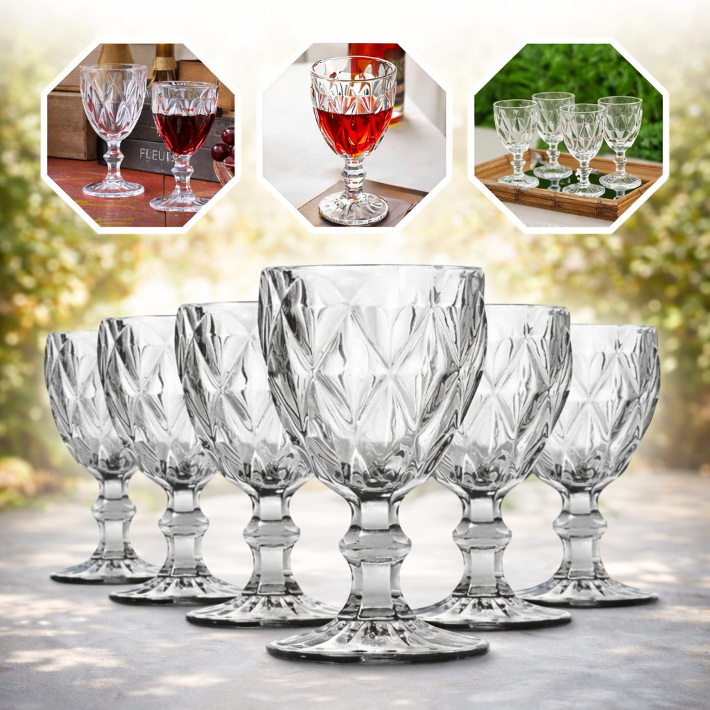 Jogo De Taças De Vidro Diamond Cristal 340ml 6 Pe