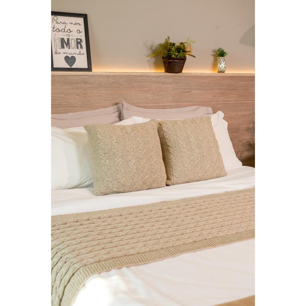 Kit Peseira + 2 Capas Almofadas Quadradas Trança 