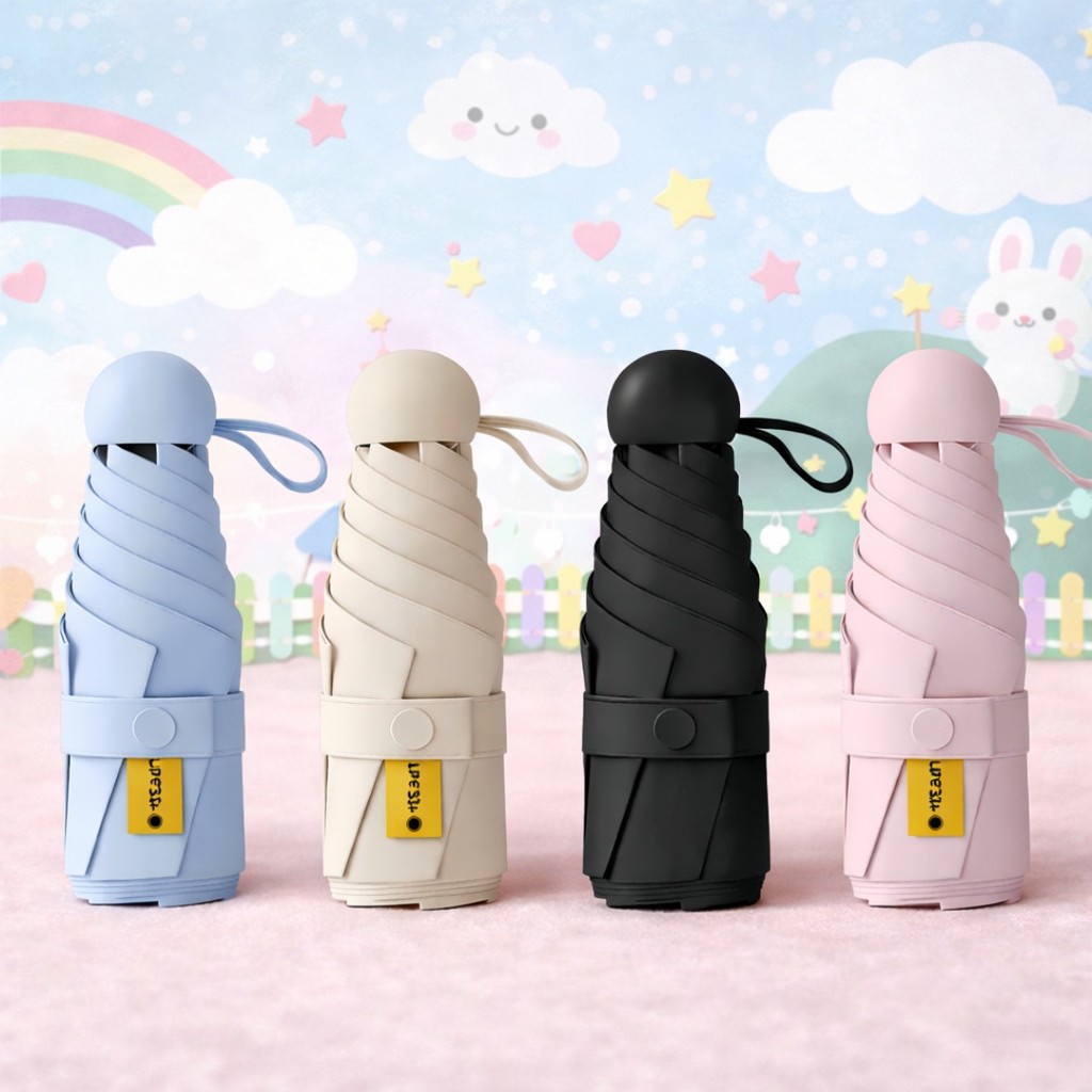 Mini Guarda-Chuva Portátil Dobrável Estilo Cáps