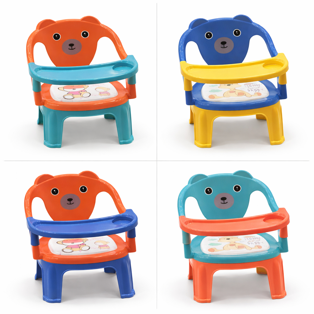 Cadeira Infantil de Plástico com Encosto Urso e A