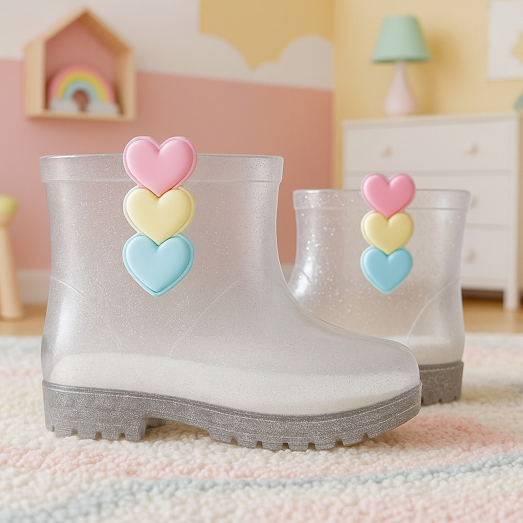 Galocha Botas Infantil Meninas Femininas Coração