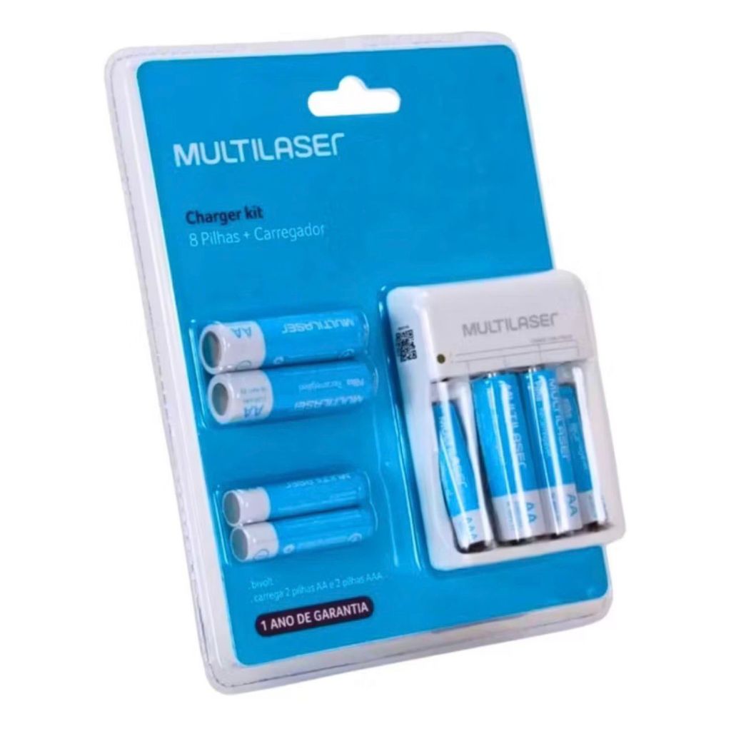 KIT CARREGADOR MULTILASER BIVOLT + 8 PILHAS RECARR