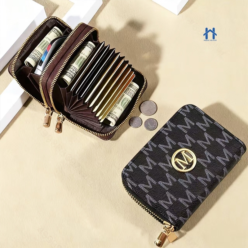 Carteira Feminina Dupla de Couro Pequena com Porta