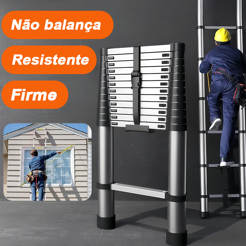 Escada Reta Telescópica de Aço Inoxidável 5M/3.