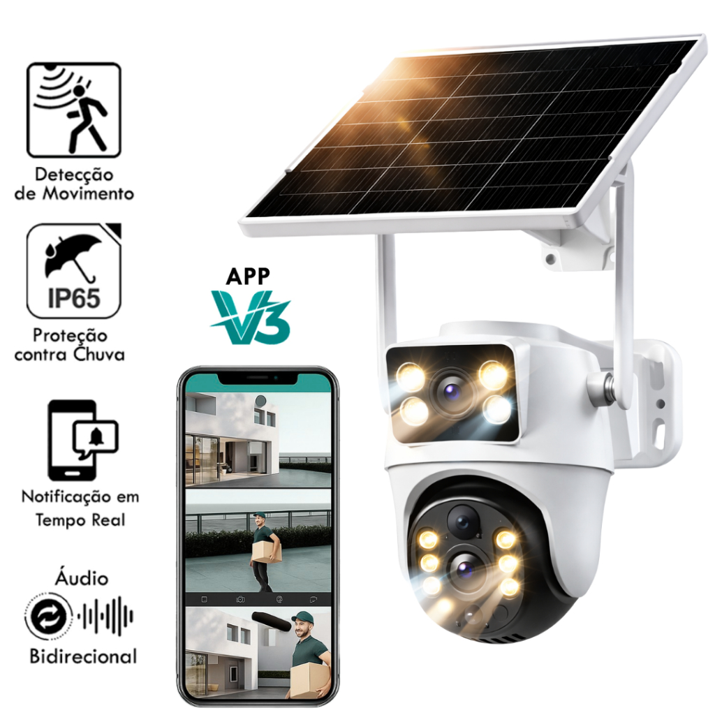 Câmera De Segurança Solar 4g Com Dupla Lente E M