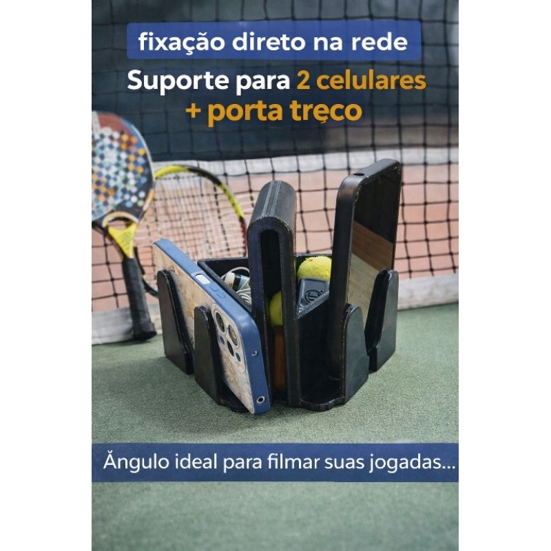 Suporte Duplo para Celular em Rede de Tênis e Bea