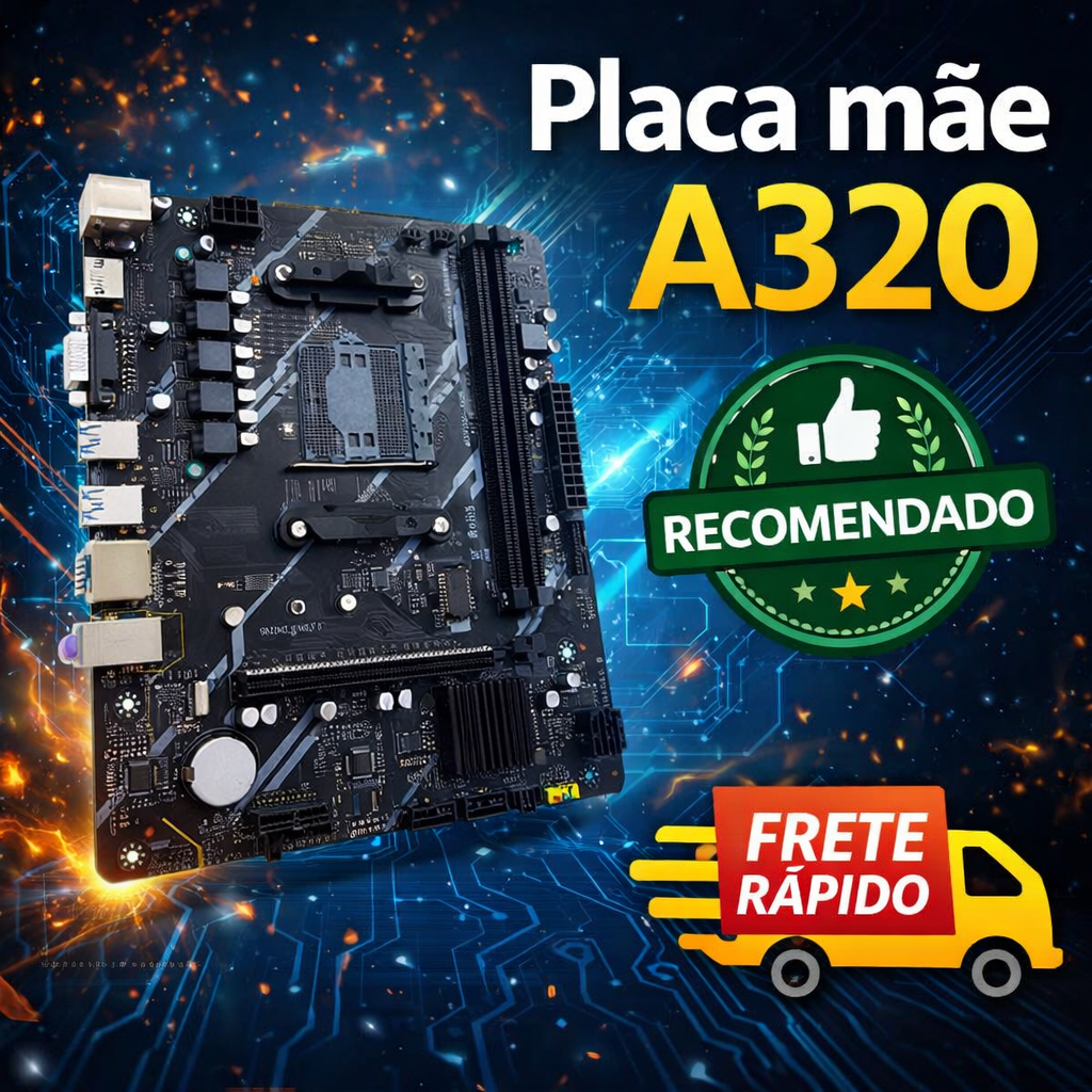 Placa-Mãe A320 AM4 p/ Ryzen | M.2 NVMe | HDMI+VGA