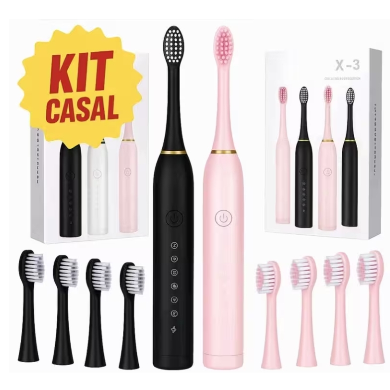 Kit 2 Escova de Dente Elétrica Recarregável IPX7